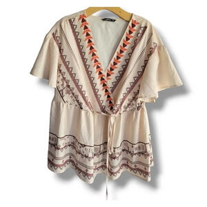 BloomChic women's cream boho printed elastic waistband blouse  - size 12​